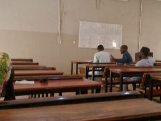 Classroom scene in Nigeria with students seated for study